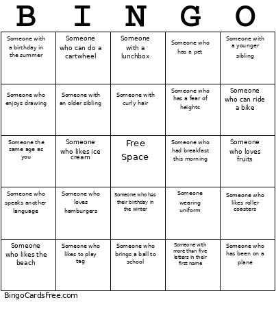 Third Grade Human Bingo Card