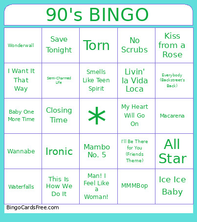 This Is The 90's Bingo Card