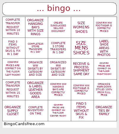 THOM BROWNE - OPS Bingo Card