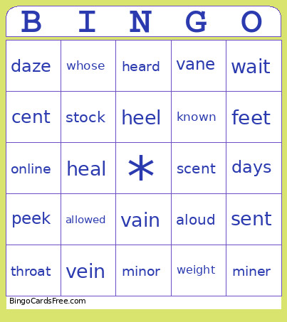 Thompson Spelling Bingo Card
