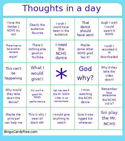 Thoughts In A Day Bingo Card