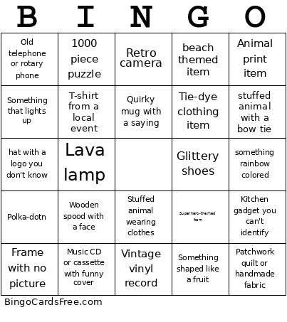 Thrifting Bingo Card