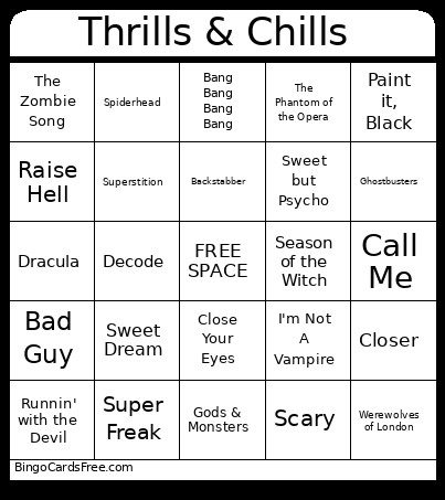 Thrills & Chills Bingo Card