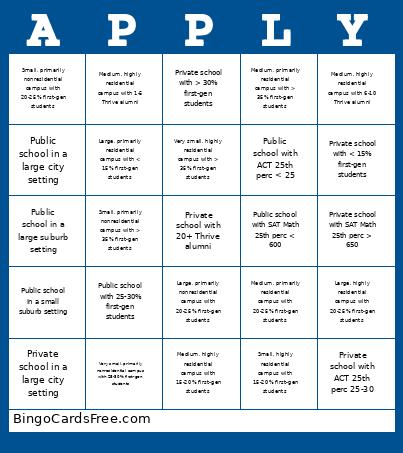 Thrive Top Colleges Bingo