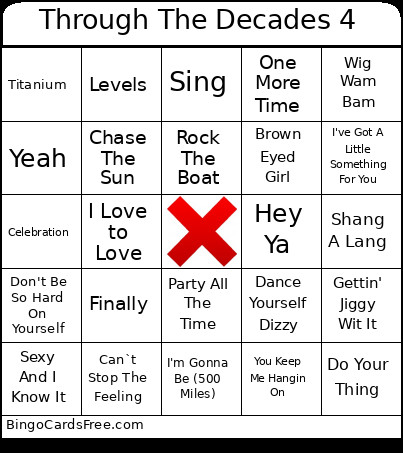 Through The Decades 4 Bingo Card