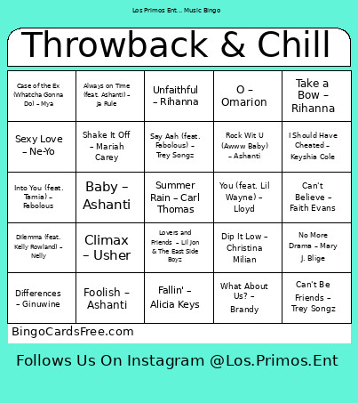 Throwback & Chill Bingo Card