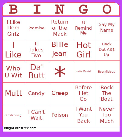Throwback Musical Bingo Card