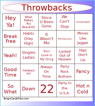 Throwbacks Bingo Card