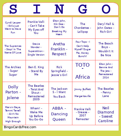 Throwbacks Bingo Card