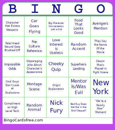 Thunderbolts Bingo Card