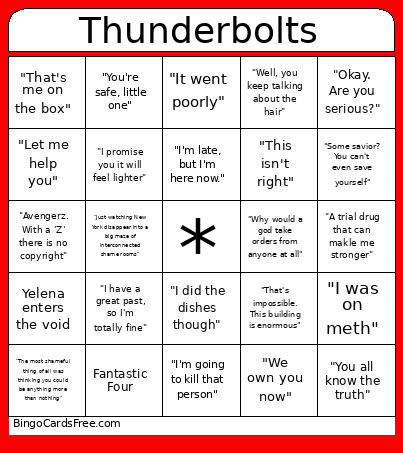 Thunderbolts 3 Bingo Card