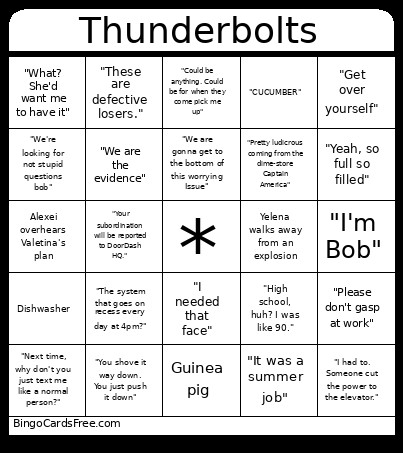 Thunderbolts Bingo Card