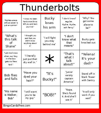 Thunderbolts Part 2 Bingo Card
