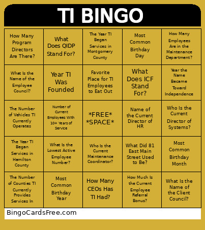 TI Bingo Card