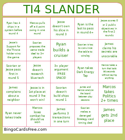 TI4 Slander Bingo Card