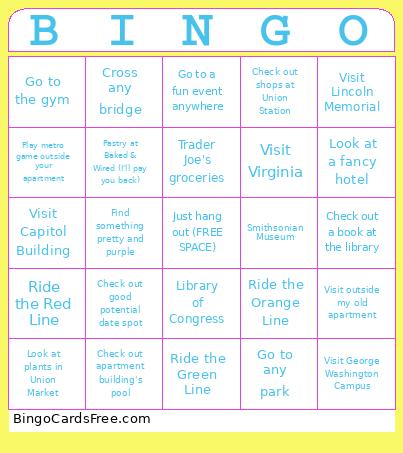 Tianna Things To Do Bingo Card