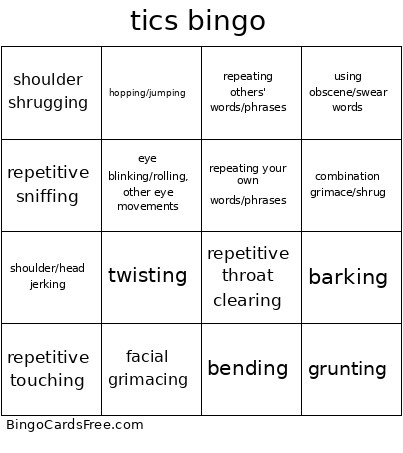 Tics Bingo Card