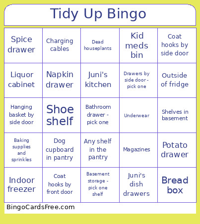 Tidy Up Bingo Card