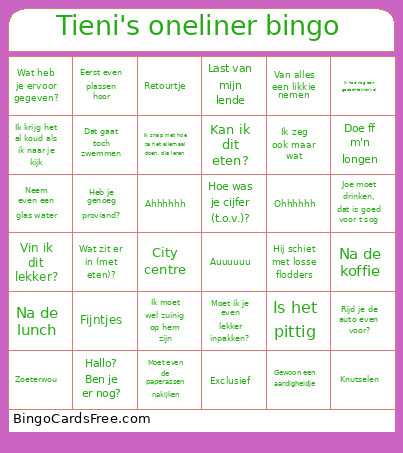 Tieni's Oneliner Bingo Card