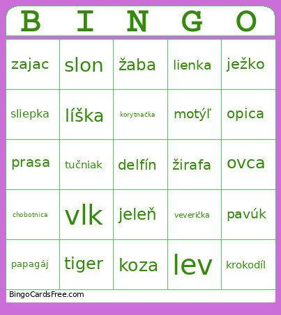 Tiere Bingo Card