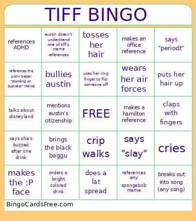 TIFF Bingo Card