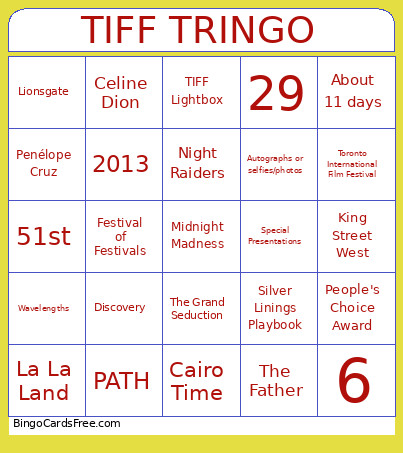 TIFF TRINGO Bingo Card
