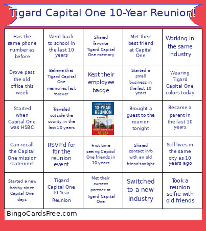 Tigard Capital One 10-Year Reunion! Bingo Card