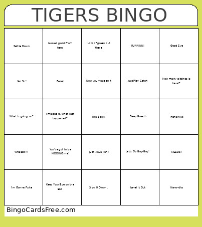 TIGERS Bingo Card