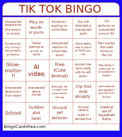 TikTok Bingo Cards Free Pdf Printable Game, Title: TIK TOK BINGO