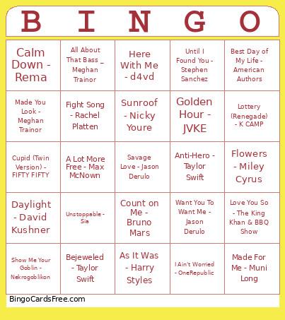 Tik Tok Famous Songs Bingo Card