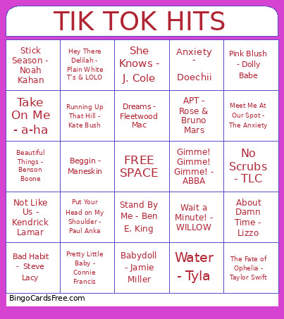 TIK TOK HITS Bingo Card