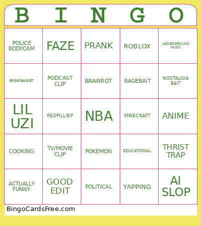 Tiktok Bingo Card