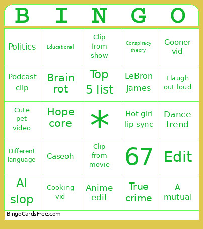 Tiktok Bingo Card