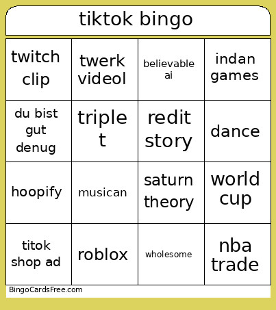 Tiktok Bingo Card