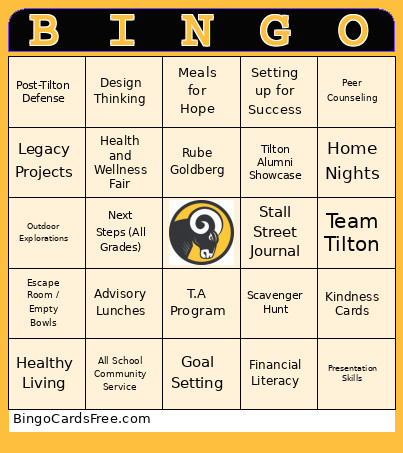 Tilton School Bingo Card