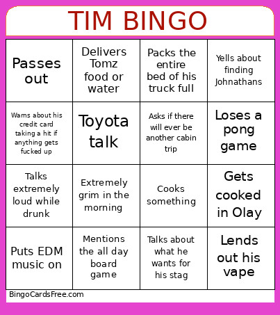 TIM Bingo Card