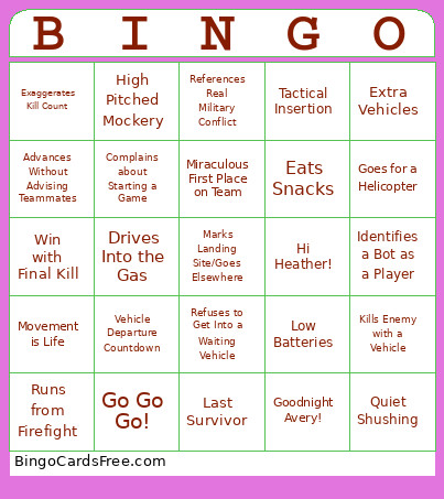 Tim Warzone 3.0 Bingo Card