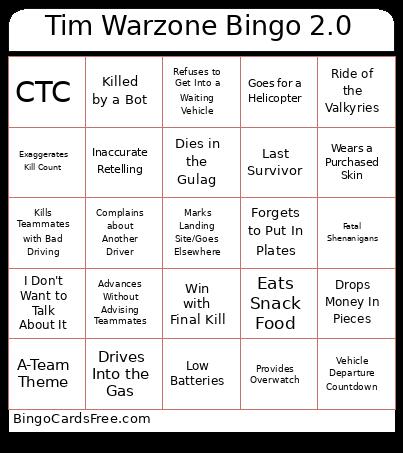 Tim Warzone 2.0 Bingo Card