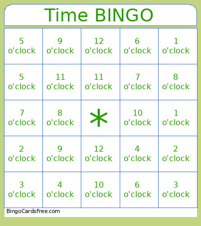 Time Bingo Card