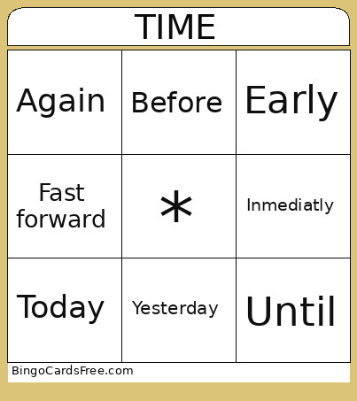 Time Expression Bingo Card