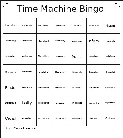 Time Machine Bingo Card