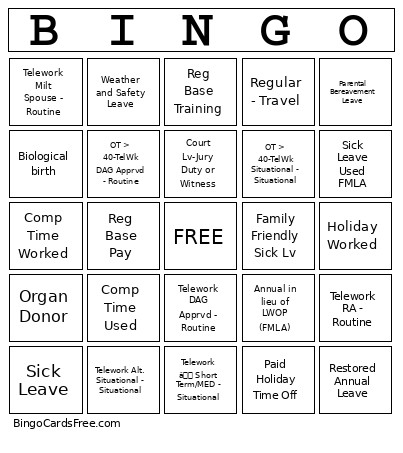 Time Codes Bingo Card
