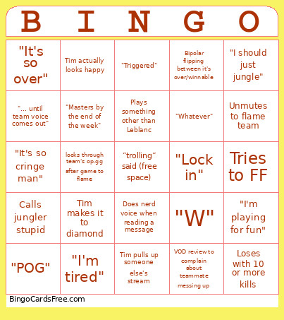 Timkillz Bingo Card