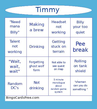 Timmy Bingo Cards Free Pdf Printable Game, Title: Timmy