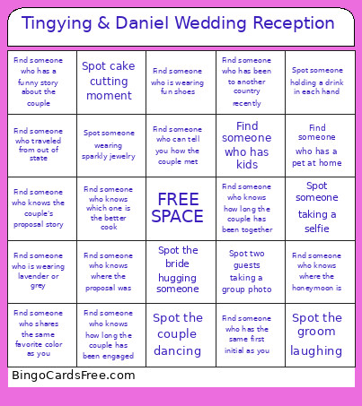 Tingying & Daniel Wedding Reception Bingo Card