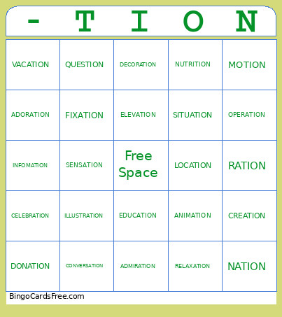 -TION Bingo Card