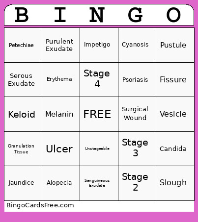 Tissue Integrity Bingo Card 2