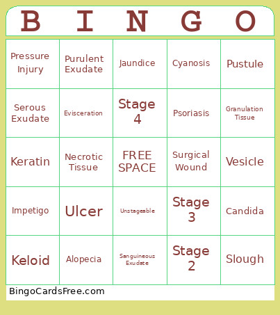 Tissue Integrity Bingo Card