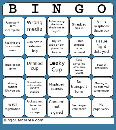 Tissue Issue Bingo Card