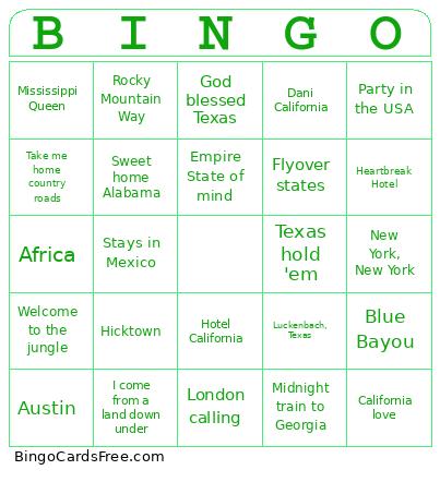 Titan Hollow: Places Bingo Card